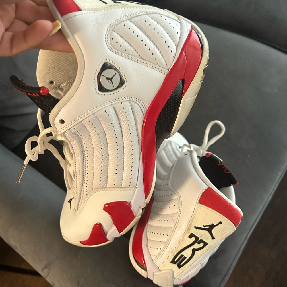 Jordan White and Red Lace-Up Sneakers